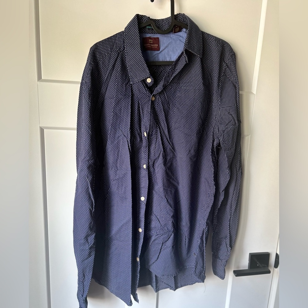 SCOTCH AND SODA Navy Polka Dot Button-Up Shirt